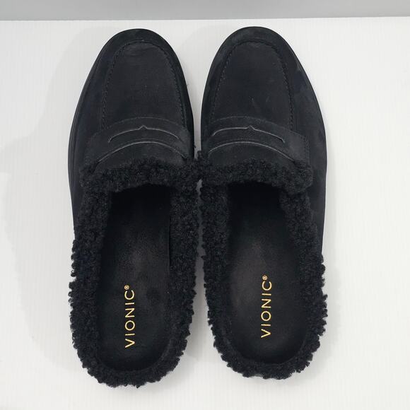 Vionic Uptown Mule Slipper Womens 12 WIDE WIDTH Black Nubuck Faux Shearling - Picture 6 of 12